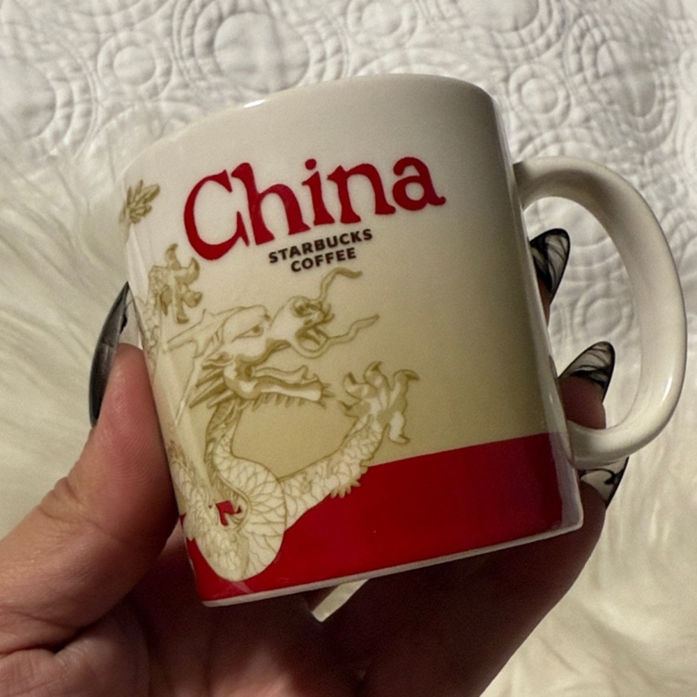 Starbucks China Mug with Red and Cream Dragon Design Mini Espresso Mug 3 Oz